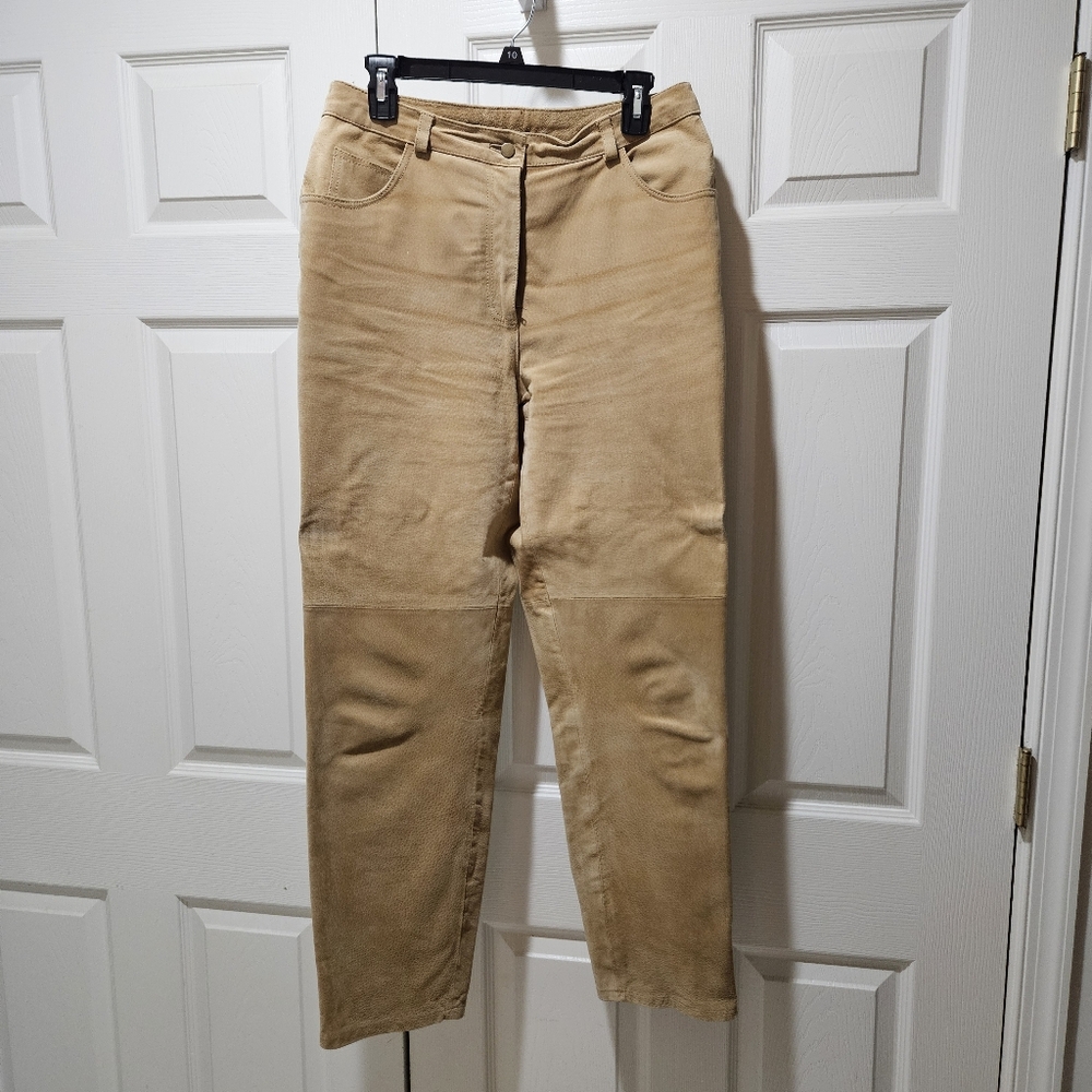 MetroStyle By Newport News Camel Color Suede "5-Pocket Jeans"
